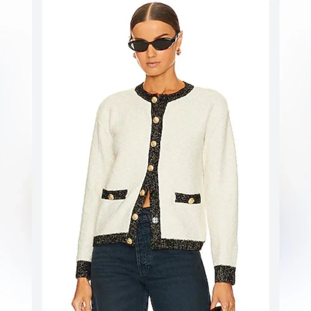 BCBGeneration Contrast Knit Cardigan in Black Combo